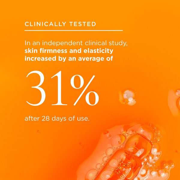 Elixir texture and stat: In an independent clinical study, skin firmness and elasticity increased by an average of 31% after 28 days of use. 