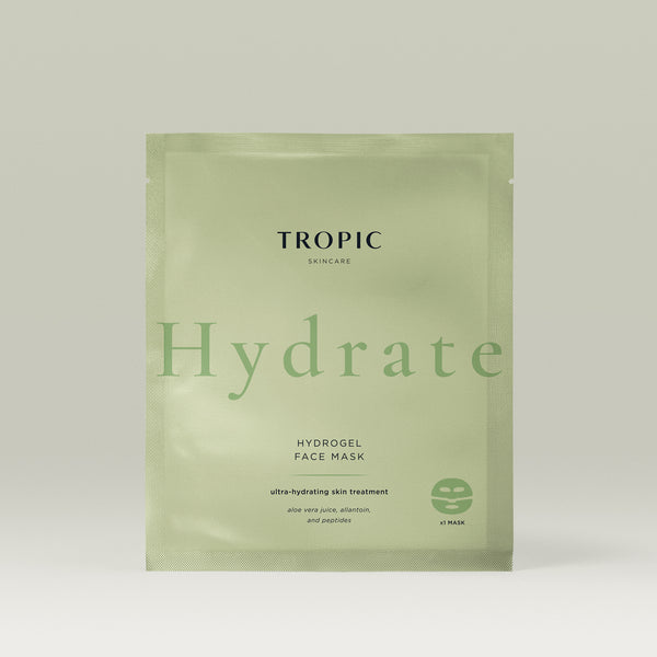 A Tropic hydrogel face mask sachet designed for deep hydration.